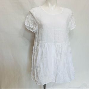 FRANCESCA BETTINI WHITE ITALIAN LINEN TIERED SHORT SLEEVE TUNIC TOP